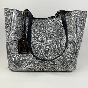 Ralph Lauren Blk/Wht Paisley Leather Shoulder Bag